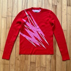 Paco Rabanne Red Wool Lightning Bolt Intarsia Sweater Distressed